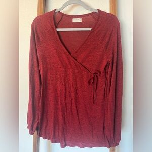 Maurices Maternity Red Wrap-Front Long Sleeve Top